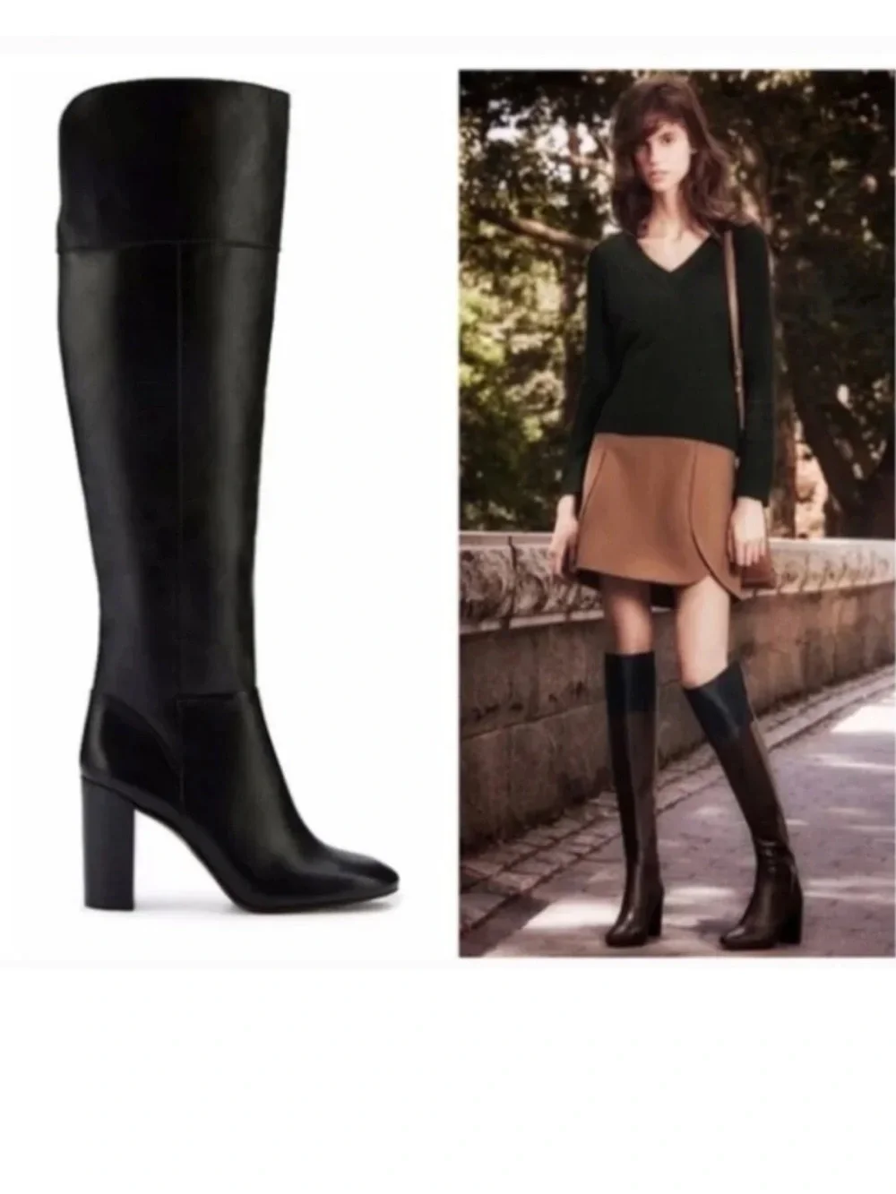 Tory Burch Bowie Black Over-the-Knee Italian Leather Block-Heel Boots Size 8